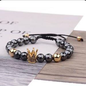 Women Men's CZ King Crown Natural Stone Adjustable Bracelets Charm Jewelry , NEW